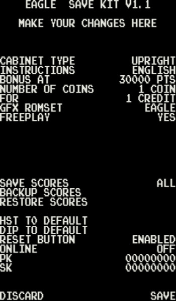Eagle High Score Save and Free Play Kit - Arcade