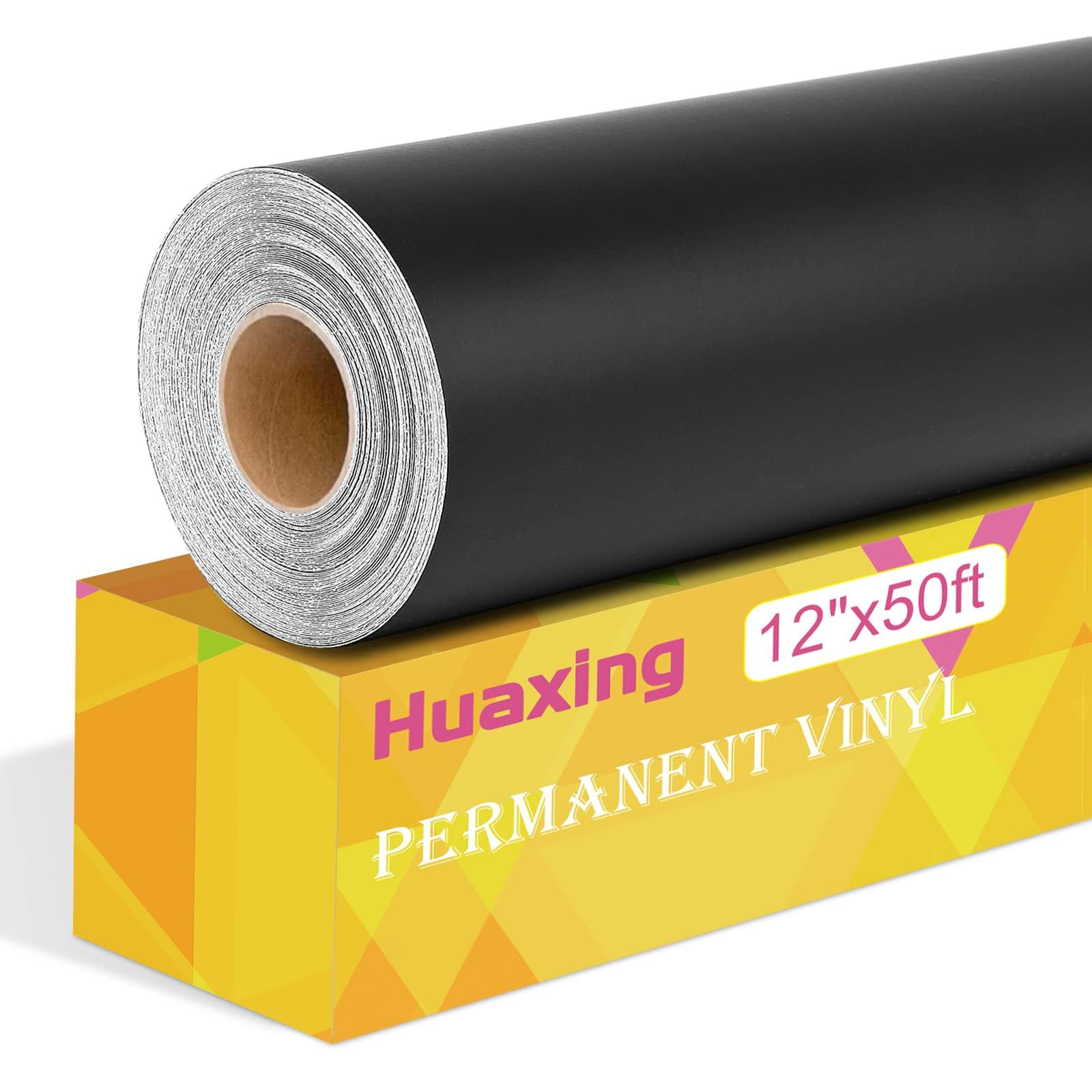 Matte Black Permanent Vinyl, 12" x 50FT Permanent Adhesive Vinyl Roll for All...