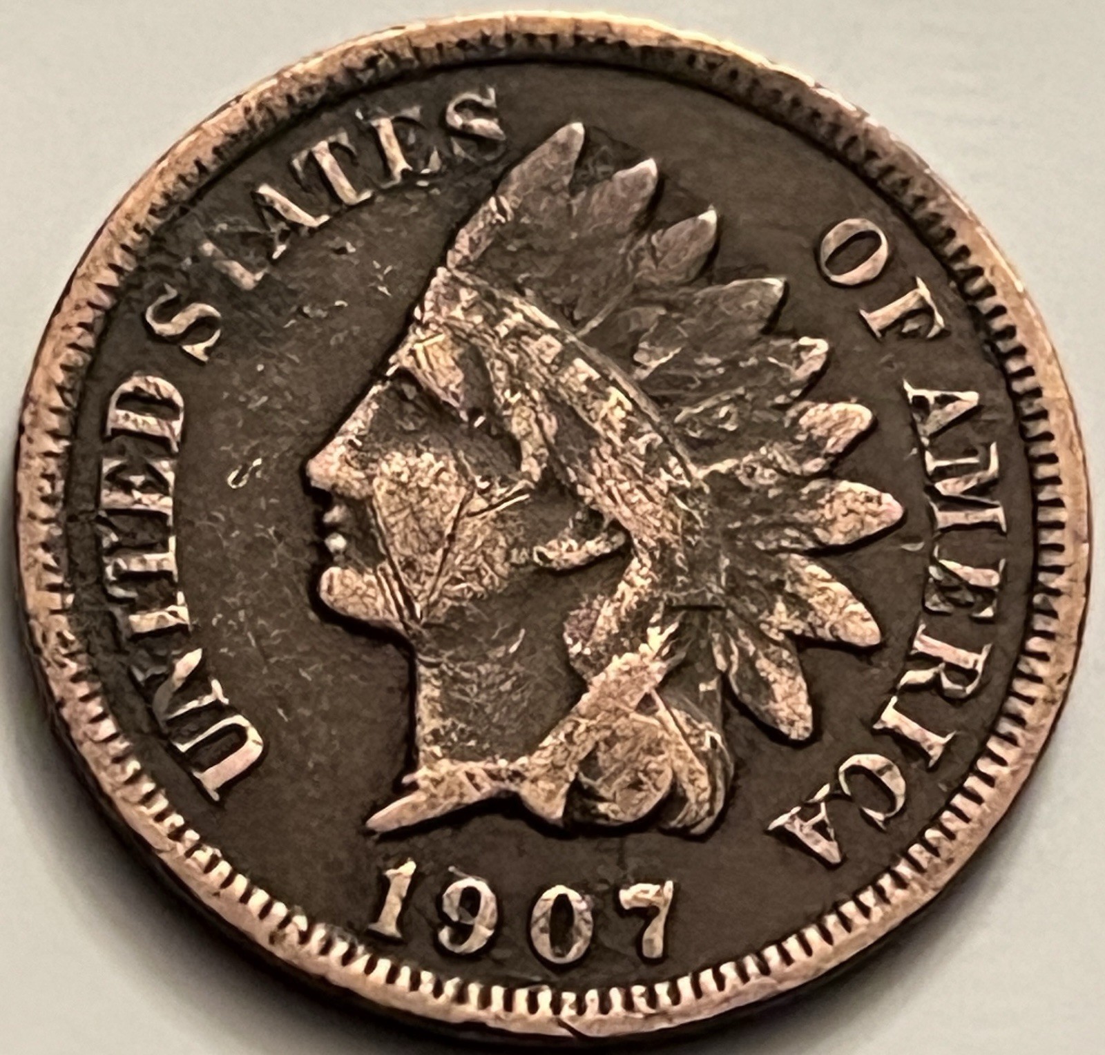 1907 Indian Head Cent - Nice Reverse Detail - IHC Penny BN694