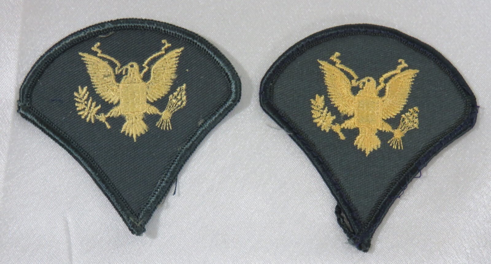 USA Specialist E-4 Army Military Patch Set of 2 Chevron Gold on Green - Male