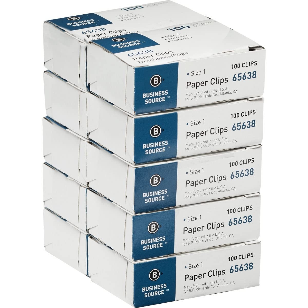 Business Source Paper Clips, Size 1, Regular, 100 Count (Pack of 10), Silver