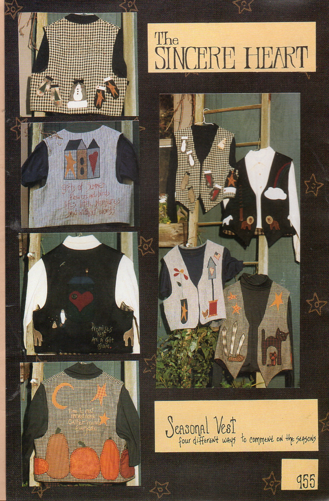 ©1995 UNCUT The Sincere Heart Sewing Applique Pattern #955 "Seasonal Vest" S-M-L