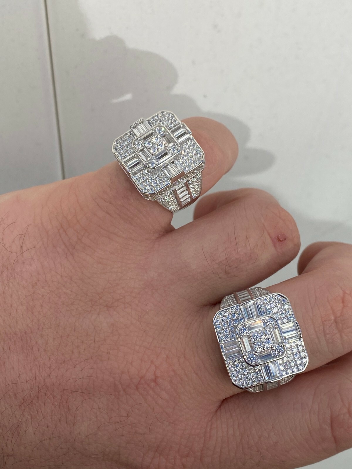 Large Real Solid 925 Sterling Silver Men's Baguette CZ Cross Ring Hip Hop Square