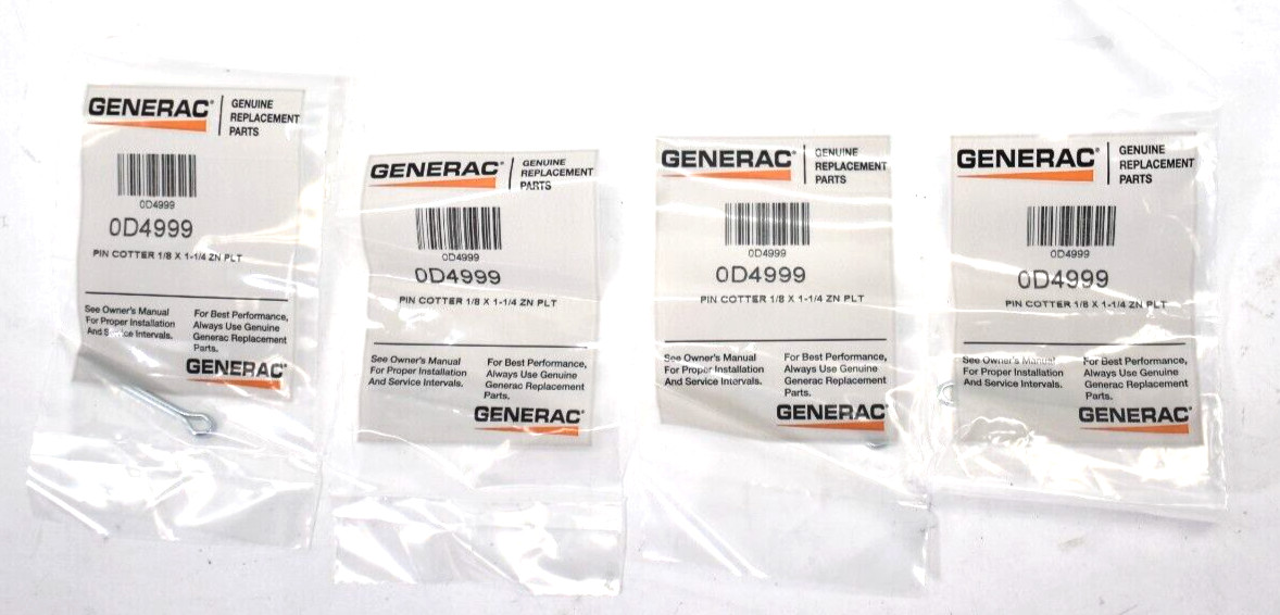 Lot of 4 Generac Cotter Pins 1/8" x 1-1/4" Zinc Plated 0D4999 Replacement Parts