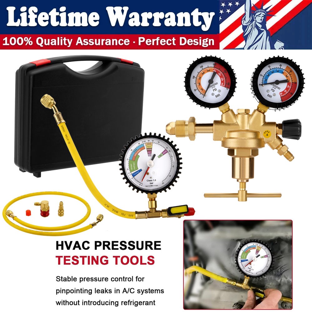 53010 Automotive HVAC Pressure Tester Kit with Nitrogen Regulator &Charging Hose