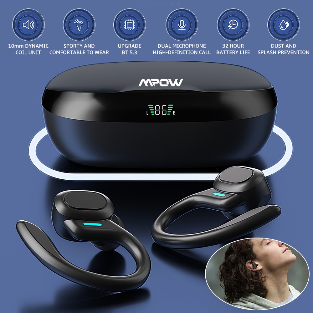 Mpow Wireless Bluetooth Headset TWS Earphones Earbuds Stereo Headphones Ear Hook