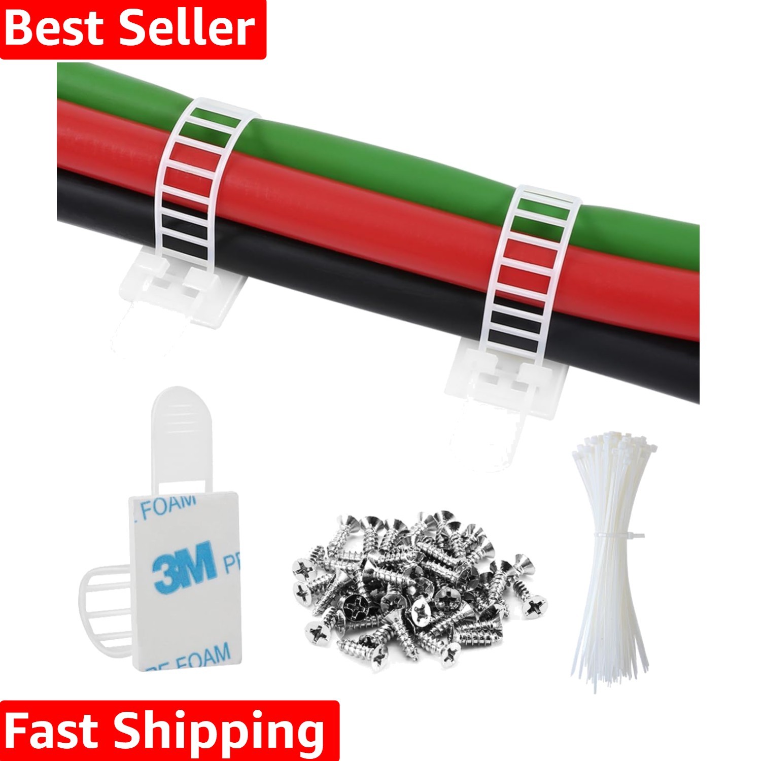50Pcs Adhesive Cable Management Clips with 50Pcs Zip Ties, Adjustable Nylon C...