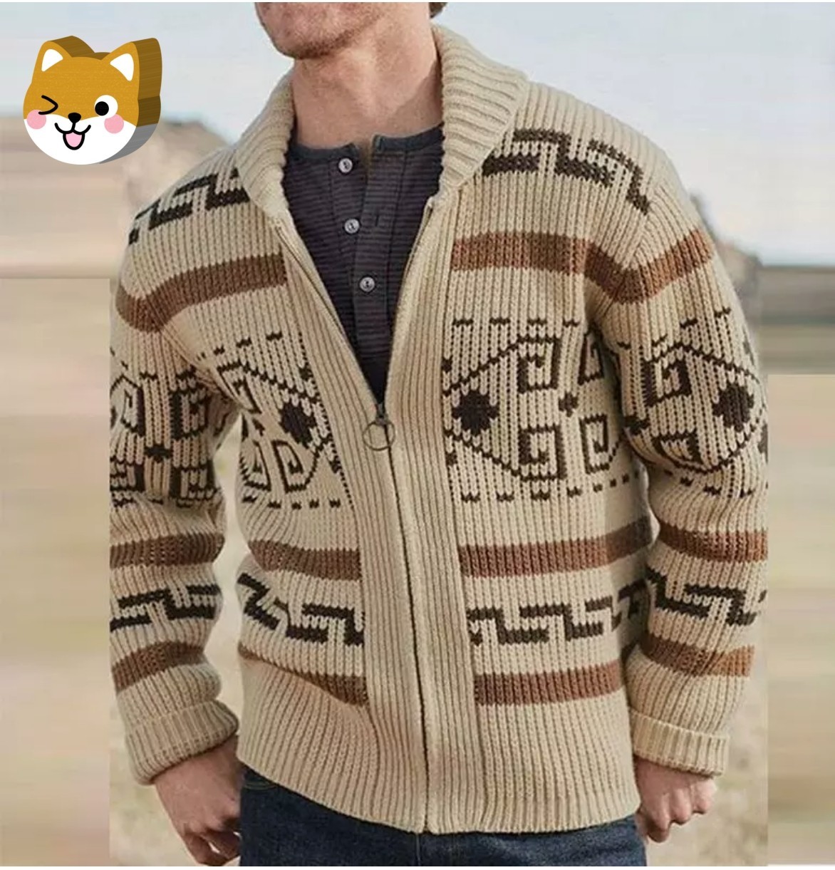 Mens Sweater Big Lebowski Cardigan Knit Jeffery Zip Up Adult New Movie Costume