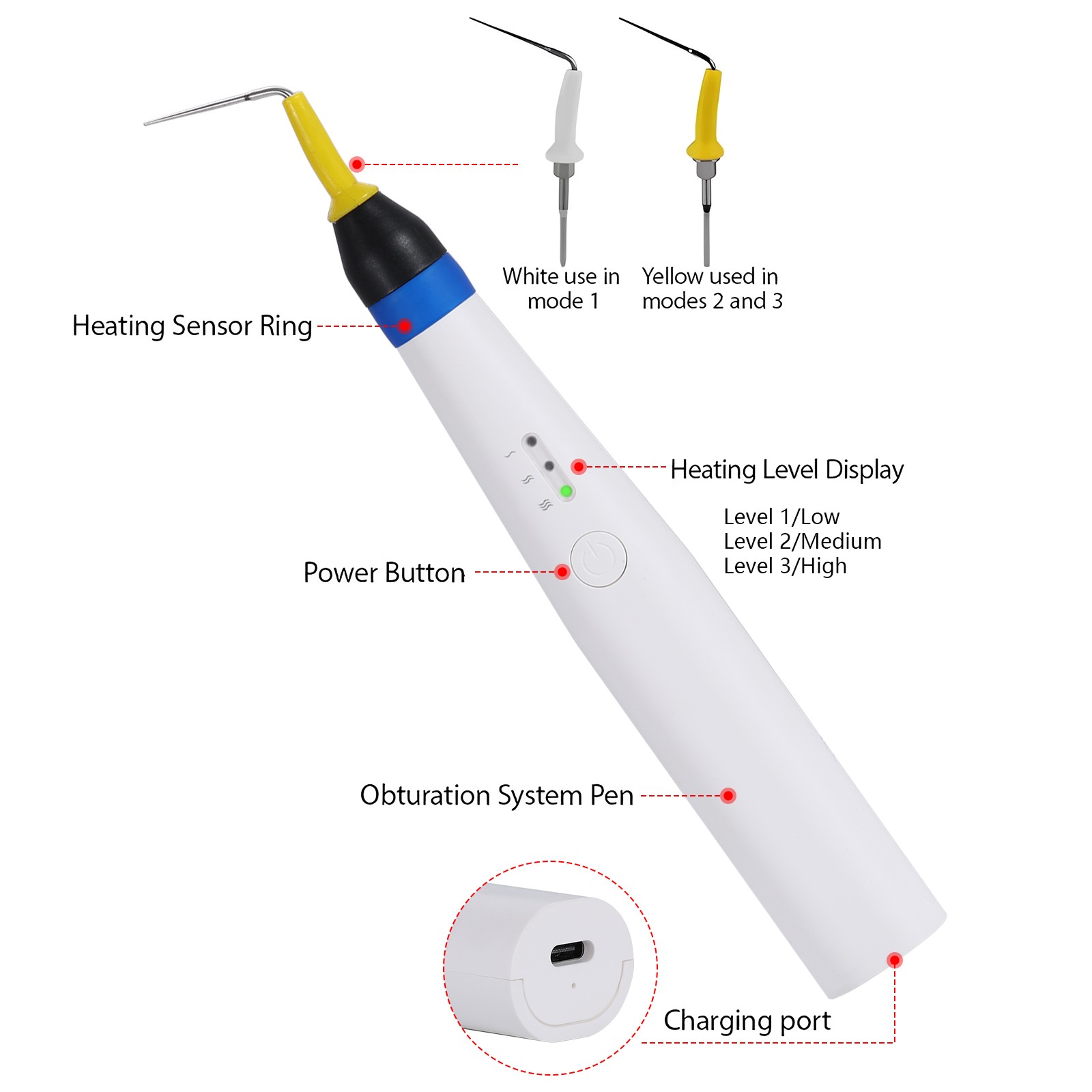 5Pcs Cordless Gutta Percha Obturation System Endo Heated Pen With 2 Tips