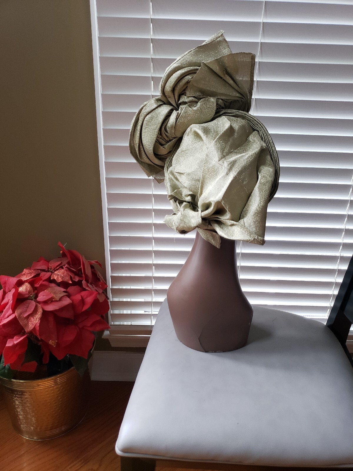Aso-Oke African Headtie Auto Gele, Ready Made Gele (Champagne)