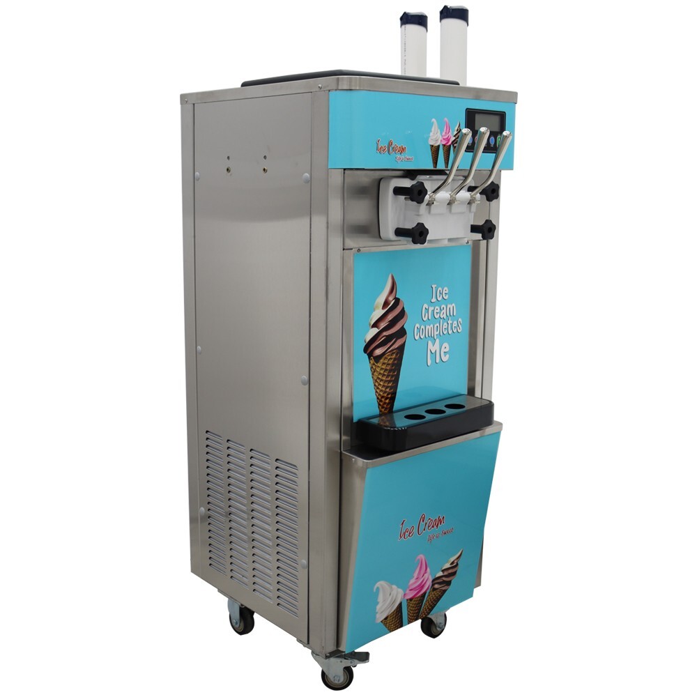 110V Soft Serve Ice Cream Maker Stainless Steel w/ Universal Wheels LCD Control