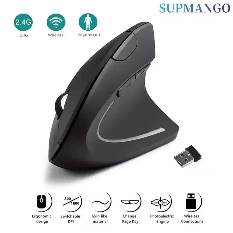 Anker Wireless 2.4G Ergonomic Vertical Optical Mouse - Black (‎AK-98ANWVM-UBA)