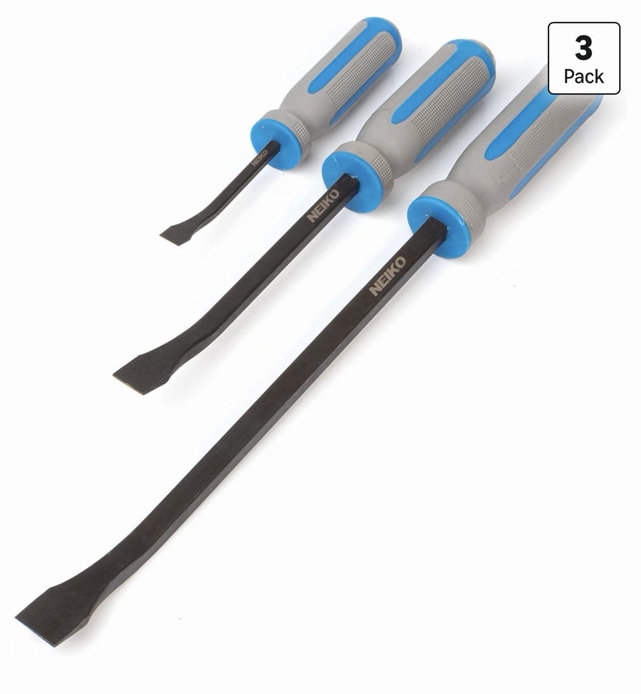 NEIKO 00251A Pry Bar, 3 Piece Angled Tip Pry Bar Set, 8", 12" & 17.5" Crow Ba...