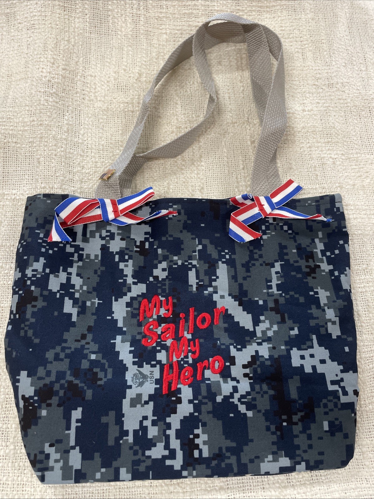 USN Spouse Homemade “My Sailor My Hero” Digital Camo Small Tote Bag