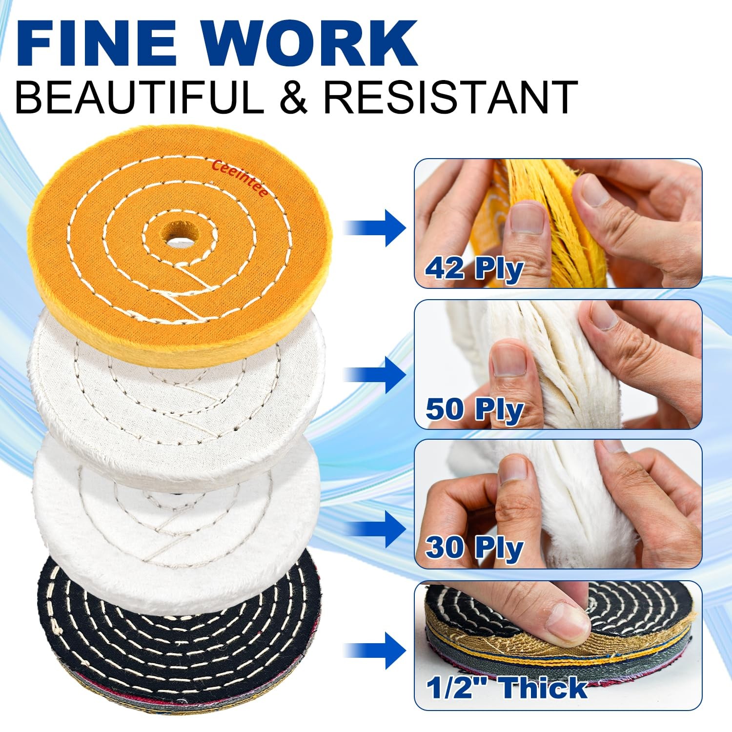 10Pcs 4'' Buffing Polishing Wheel with 1/4'’ Drill Shank， Include 1/2" Arbor ...