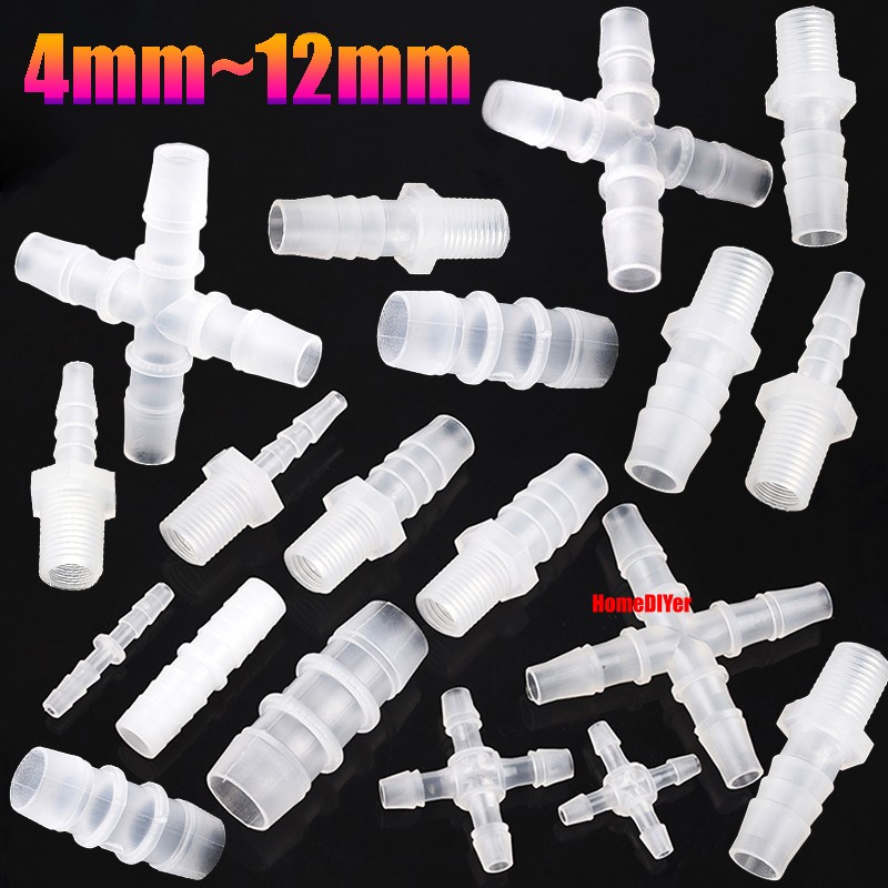Plastic Barbed Connector Straight/Cross Pipe Hose Tubing Joiner Fitting 4mm~12mm