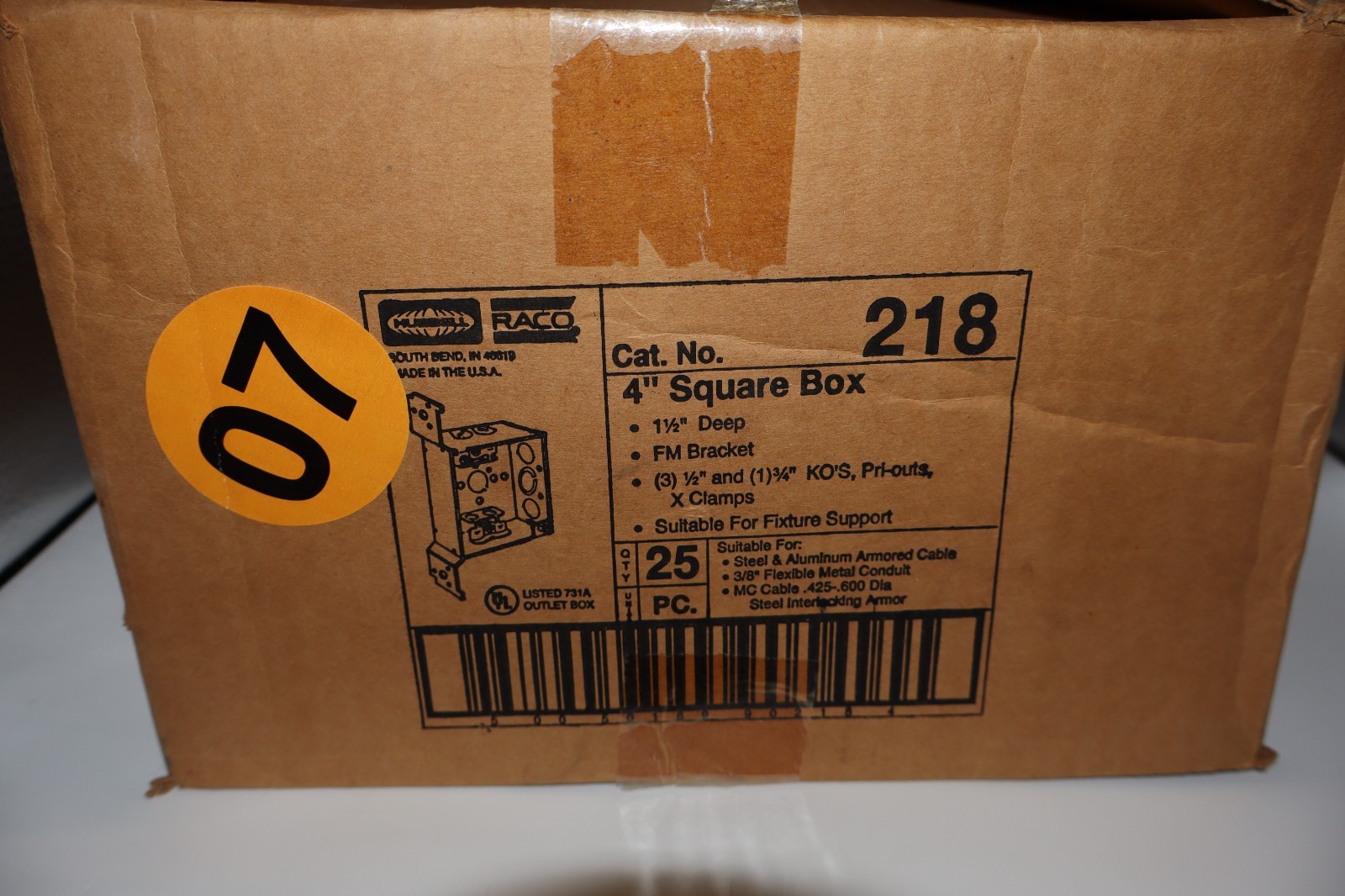 25x Hubbell-Raco 218 4" Square Box Welded Steel w/ Ground Screw & Cable Clamps