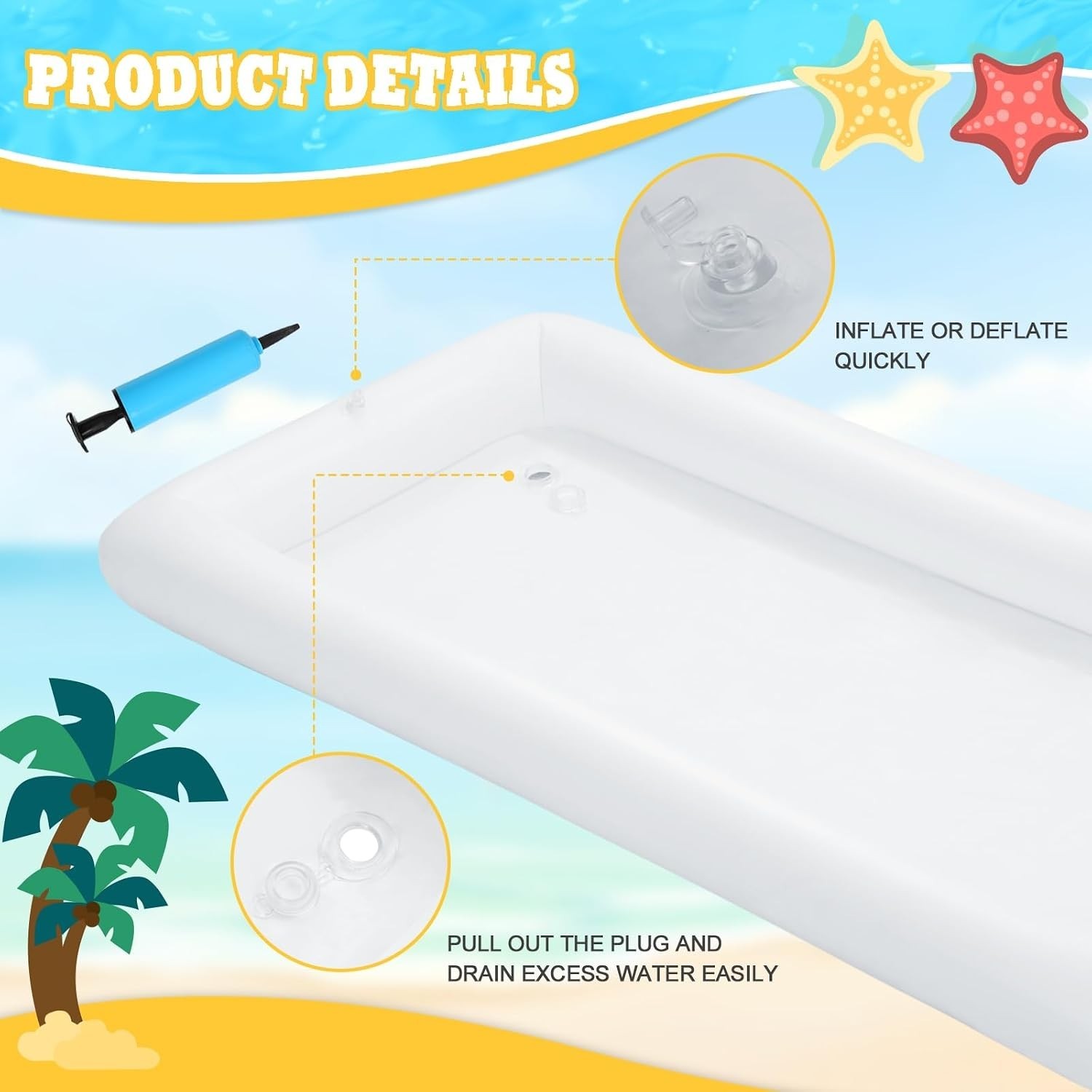 4 PACK Inflatable Ice Serving Bar, 53"x25" Server Tray Pool Buffet Drink Cool...