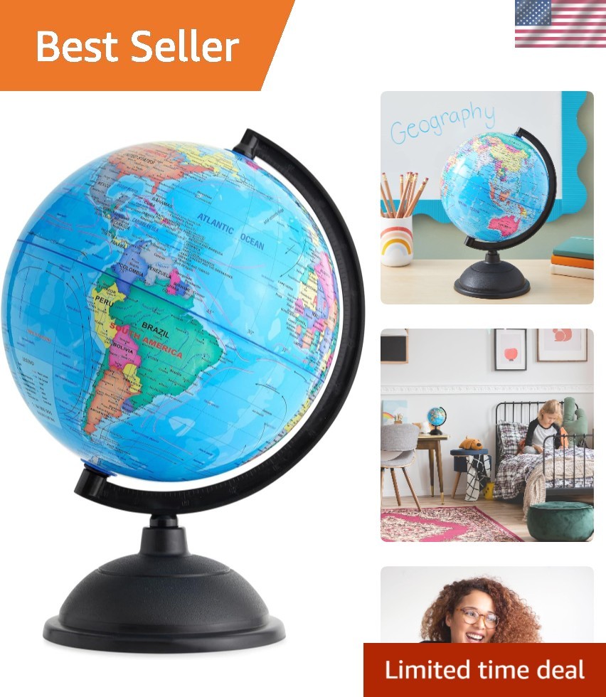 World Globe for Kids - 8-Inch, Multicolor with Plastic Stand - Educational De...