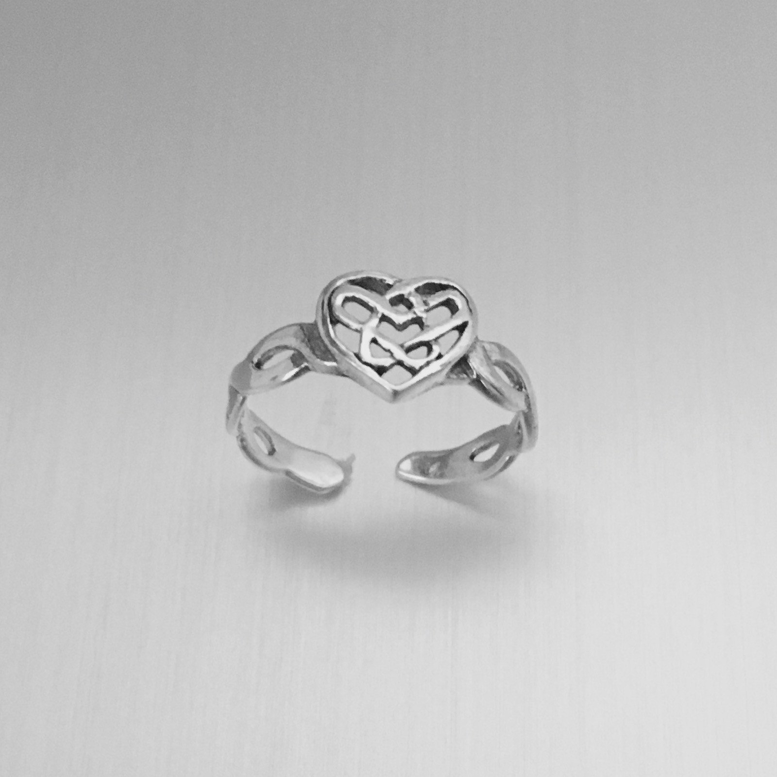Sterling Silver Adjustable Celtic Heart Toe Ring, Silver Ring, Heart Ring
