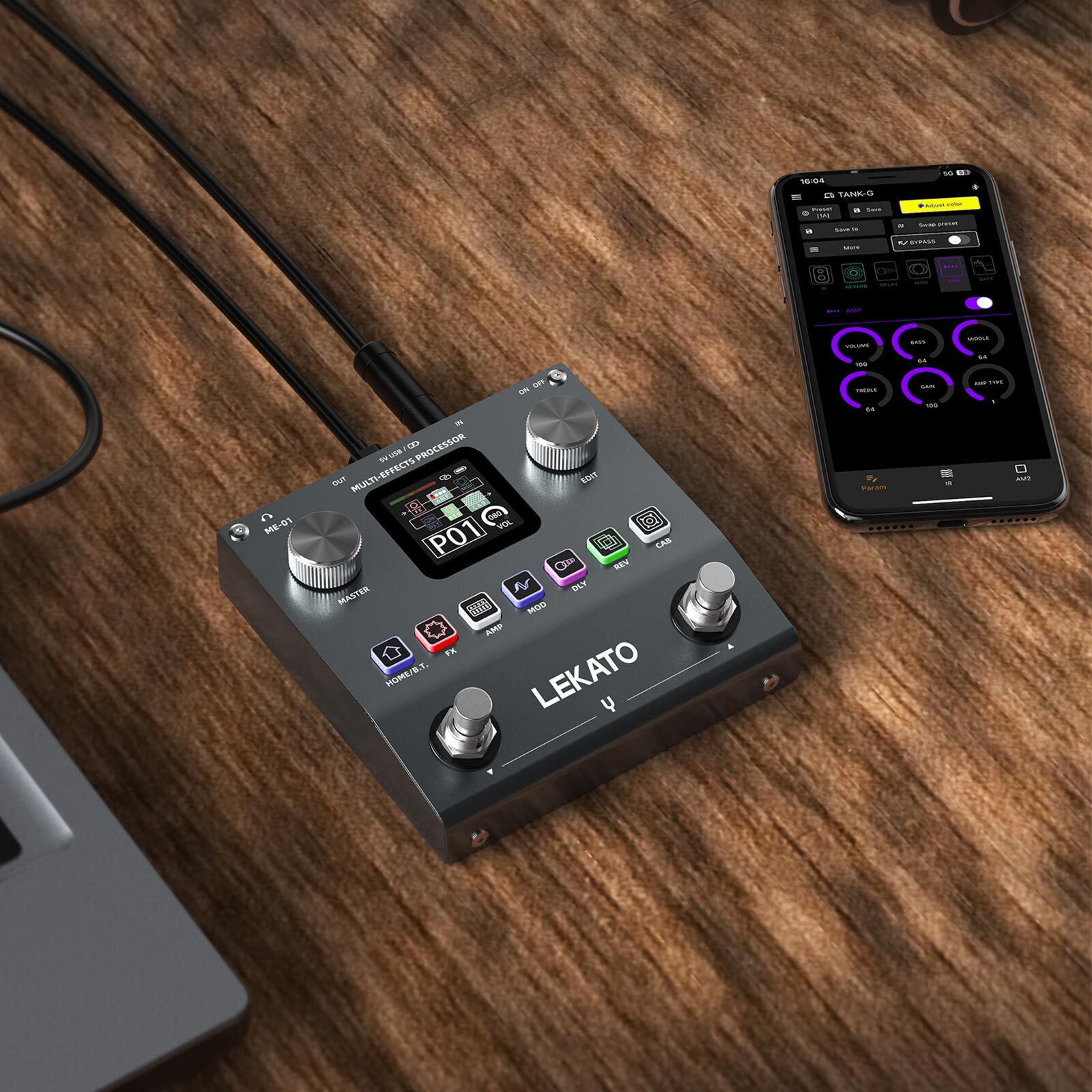 LEKATO Multi Effects Guitar Bass Pedal Processor Rechargeable 20 IRs 6 Effects