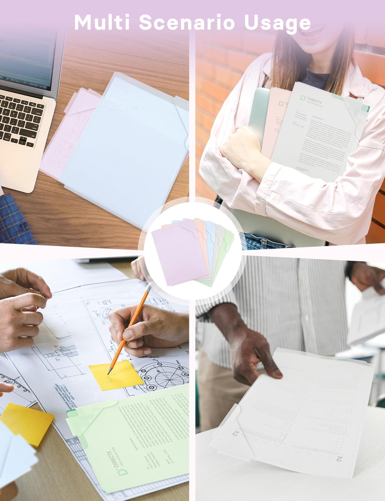 5 PCS Morandi Colors Transparent Plastic Project Pockets Sleeves Folders