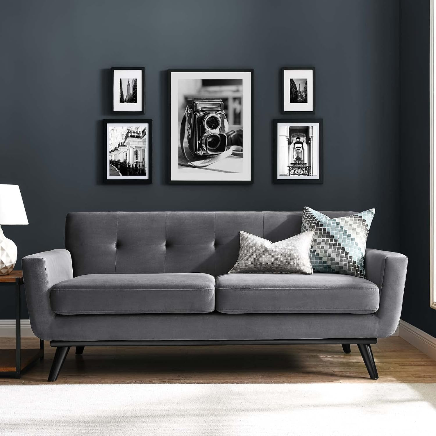 Engage Mid-Century Modern Performance Velvet Loveseat in Gray