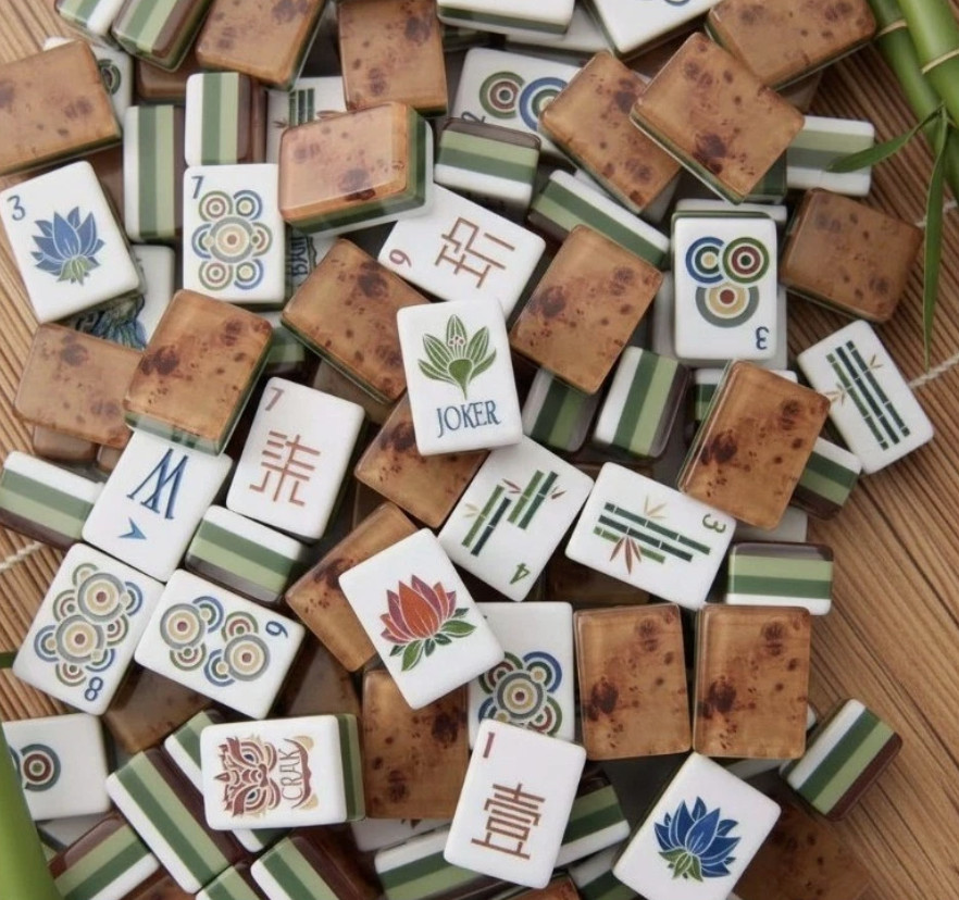 🎁160 American Mahjong Tiles 4-Layer Acrylic Wood Grain Theme Engraved Set