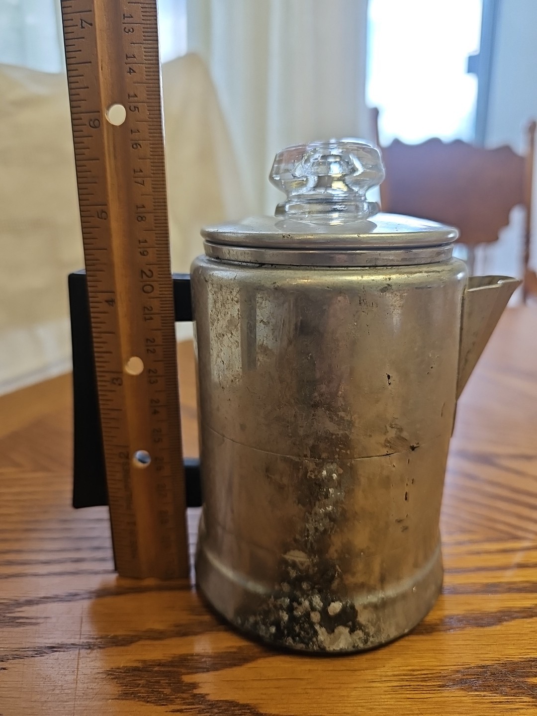 Vintage 2 Cup Aluminum Coffee Pot Glass Knob On Top