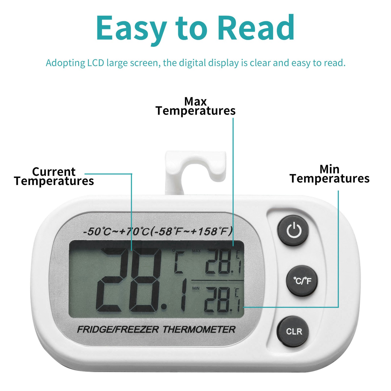 Digital Freezer Refrigerator Thermometer with LCD Display Temp Memory Gauge