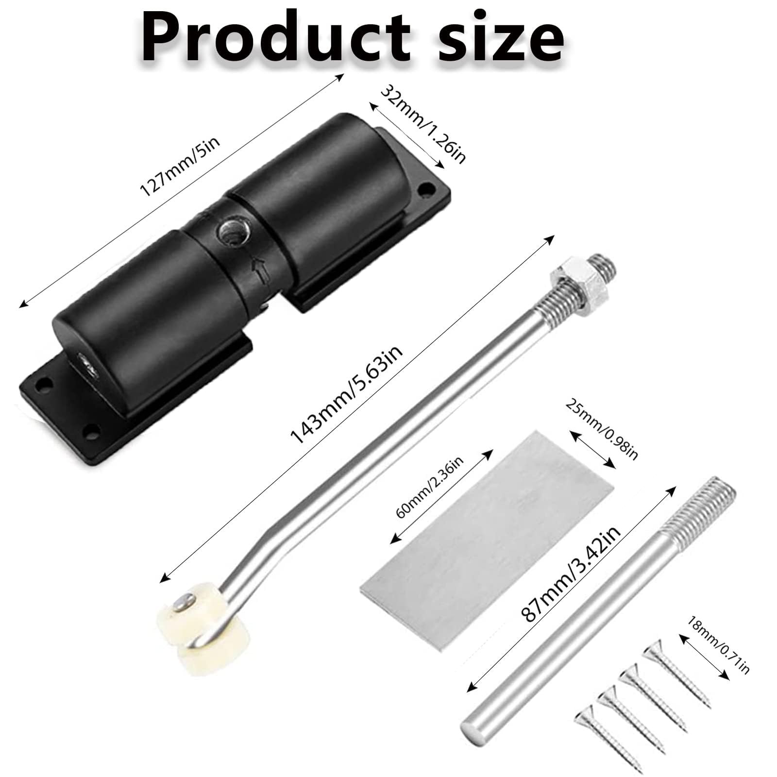 Automatic Door Closer, Zinc Alloy Safety Spring Closer Adjustable Black