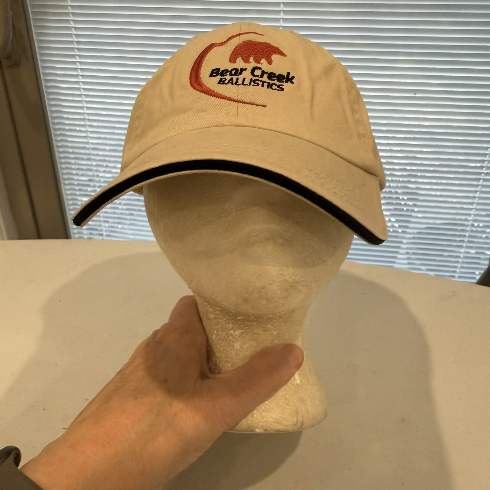 Bear Creek Ballistics in Red on Bone Colored Hat Cap Hook Loop Cotton EUC