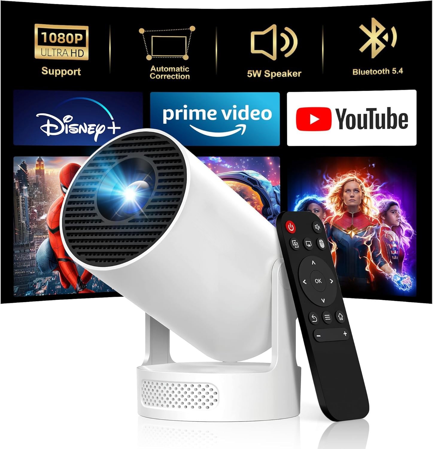 Mini Projector 4K 1080P LED WiFi6 Bluetooth 20000 Lumen Portable Home Theater