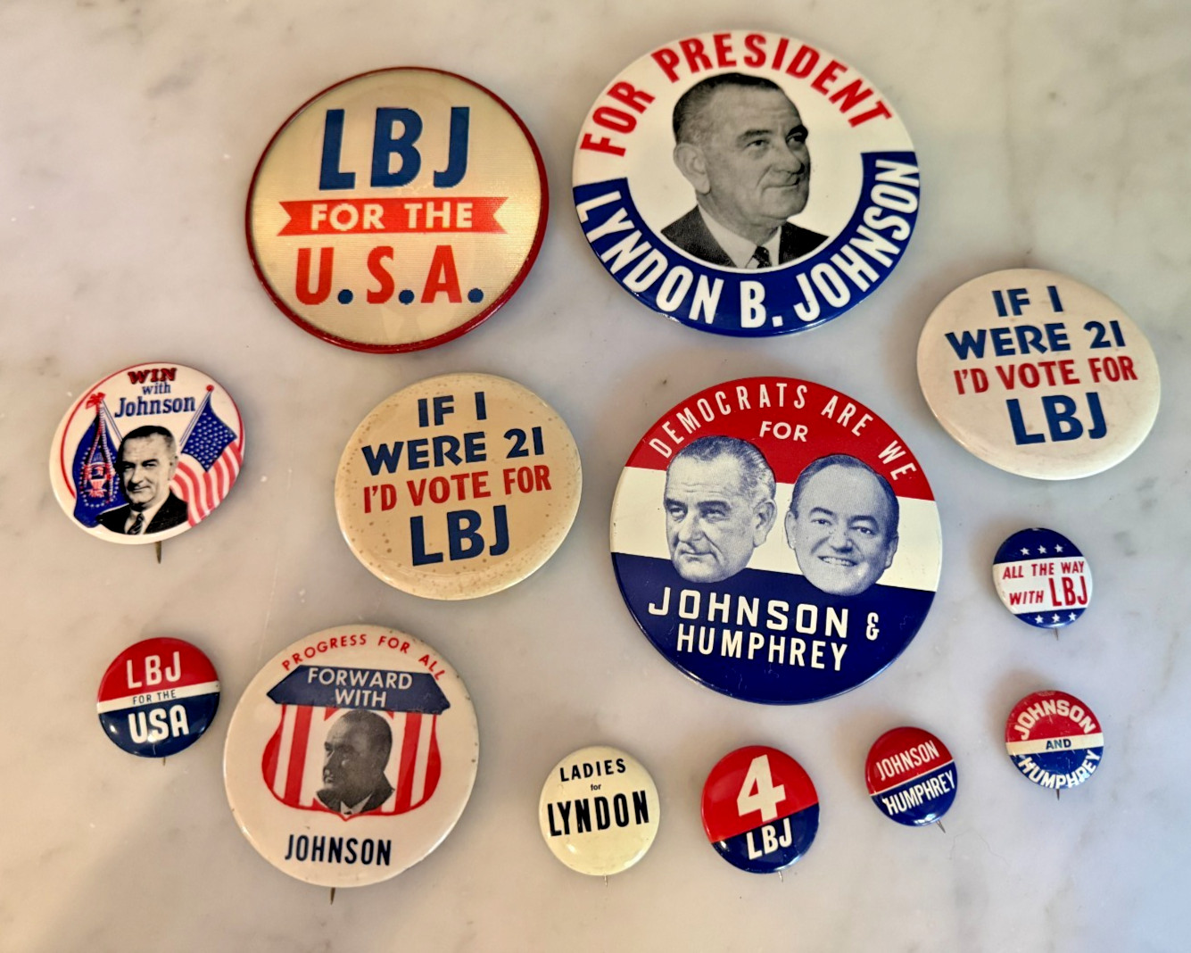 Vintage LBJ Lyndon Johnson Campaign Button Lot Vari-Vue Johnson Humphrey 1964 13