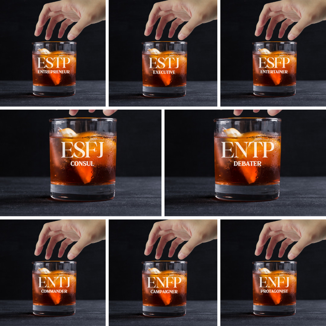 Custom Engraved ESFJ Whiskey Glass – 11 oz Standard Rocks Glass MBTI