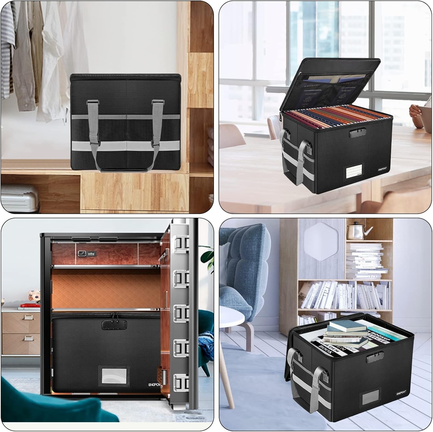 File Box with Lock,Fireproof Document Box with Zipper＆Pockets,Collapsible Fil...