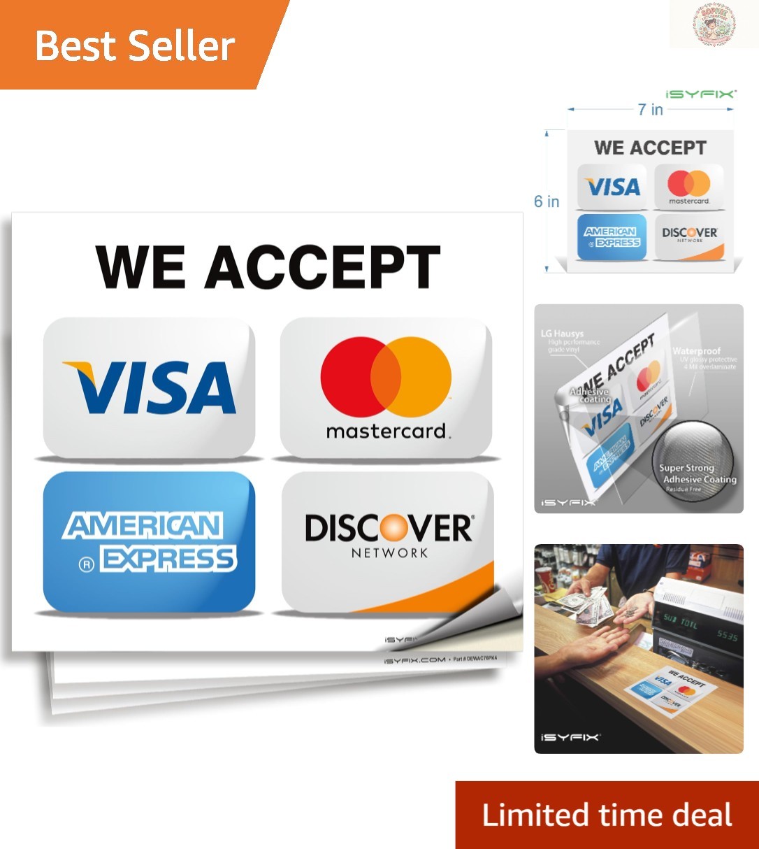 Durable 7x6 Inch Vinyl Credit Card Acceptance Signs - 4 Pack for Businesses