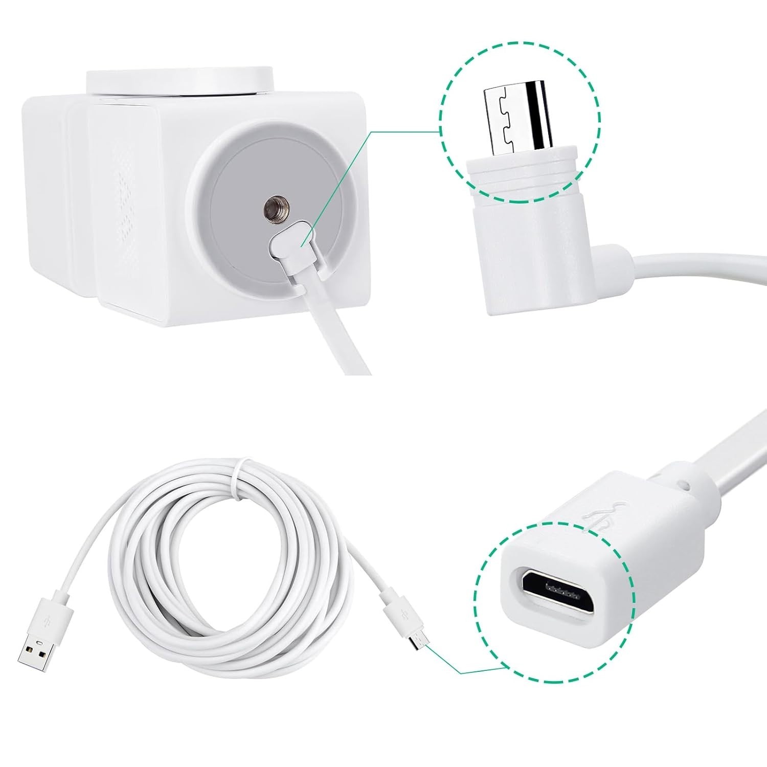3-Pack Extension Cable for WYZE Cam Pan V3 90° Micro USB 1ft Flat Cord