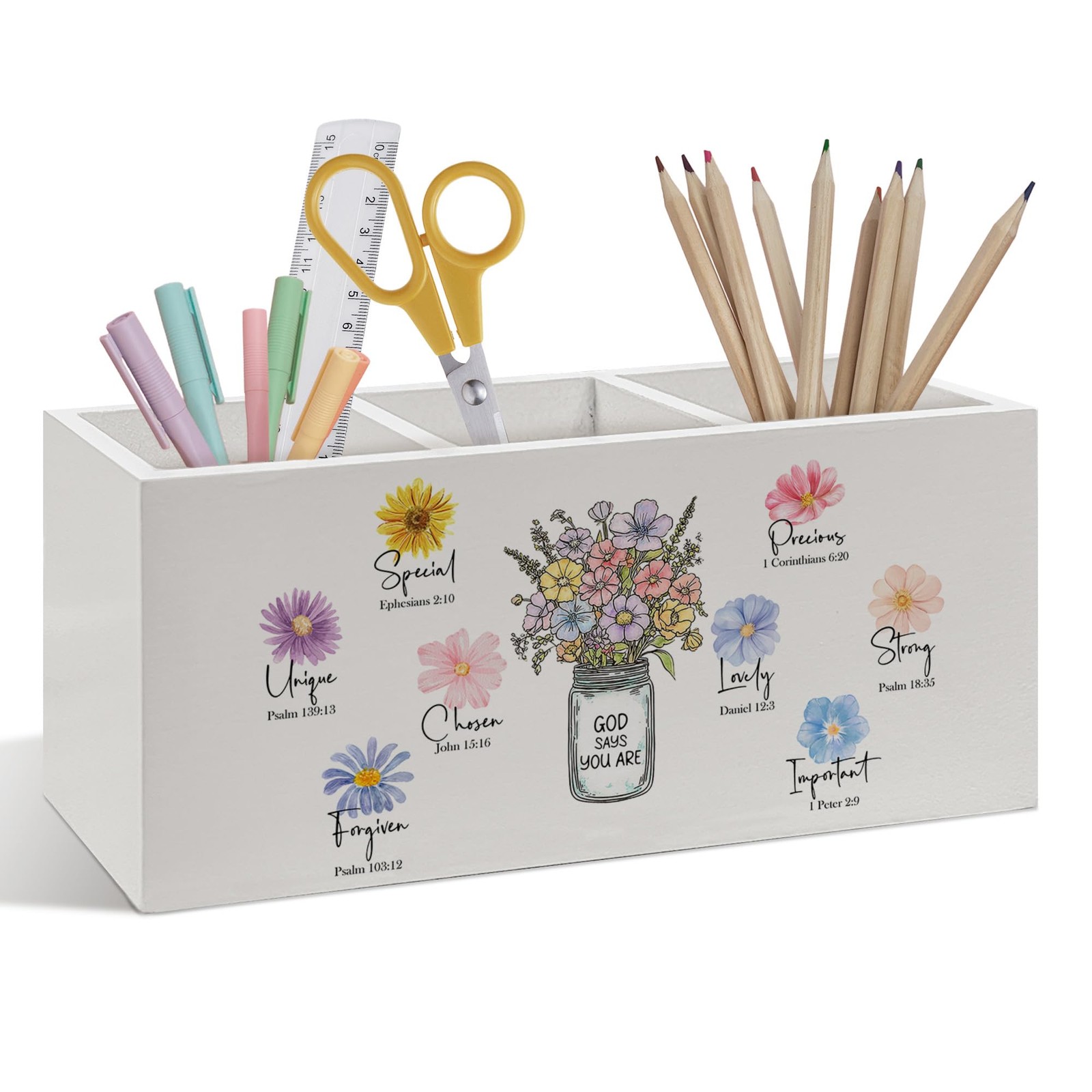 Inspirational Christian Floral Pen Pencil Holder, Religious Gifts for , Chris...