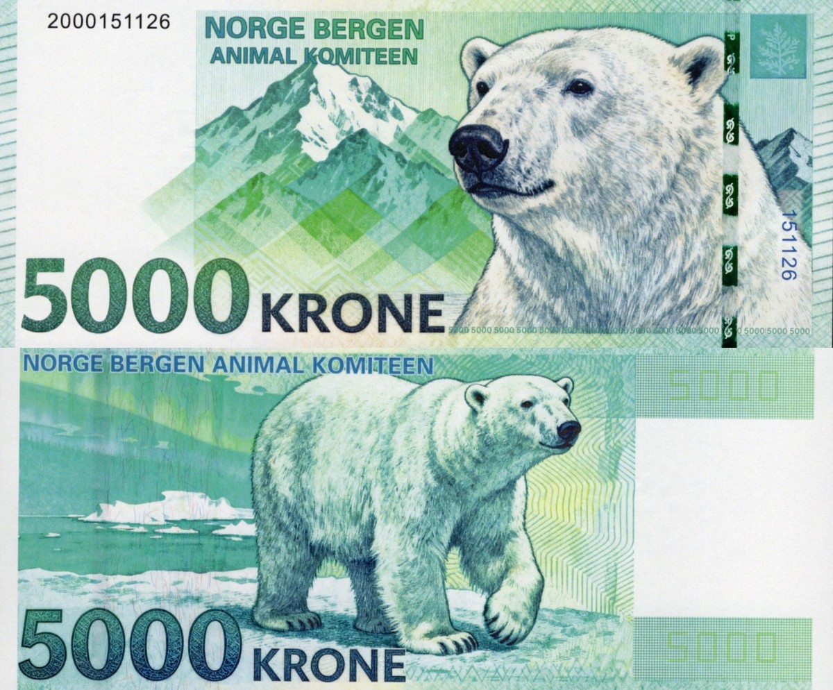 Norway TEST NOTE 5000 Polar Bear Banknote Animal COMM Note World Paper Money UNC