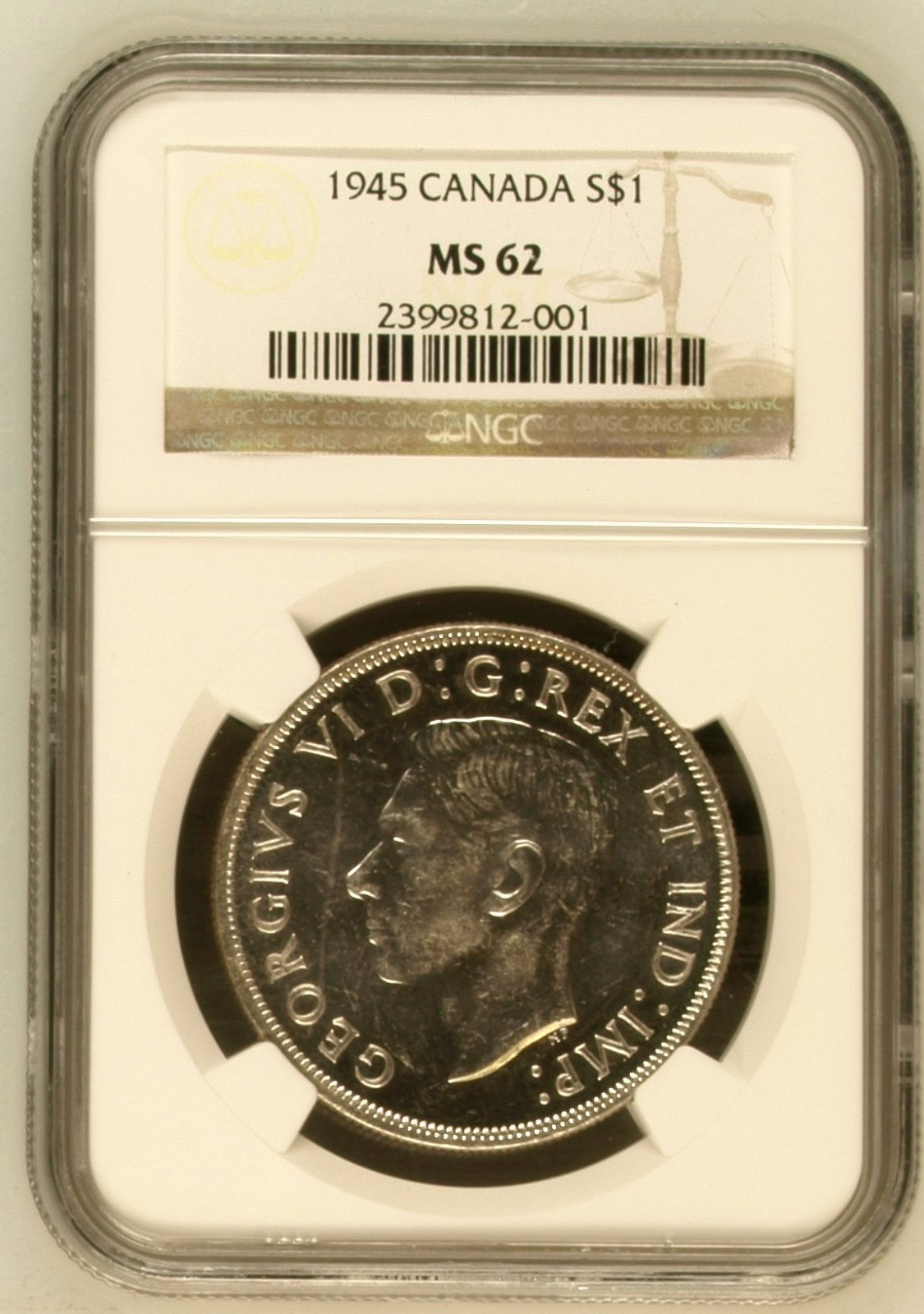 1945 Canada Silver Dollar $1 NGC MS62 George VI