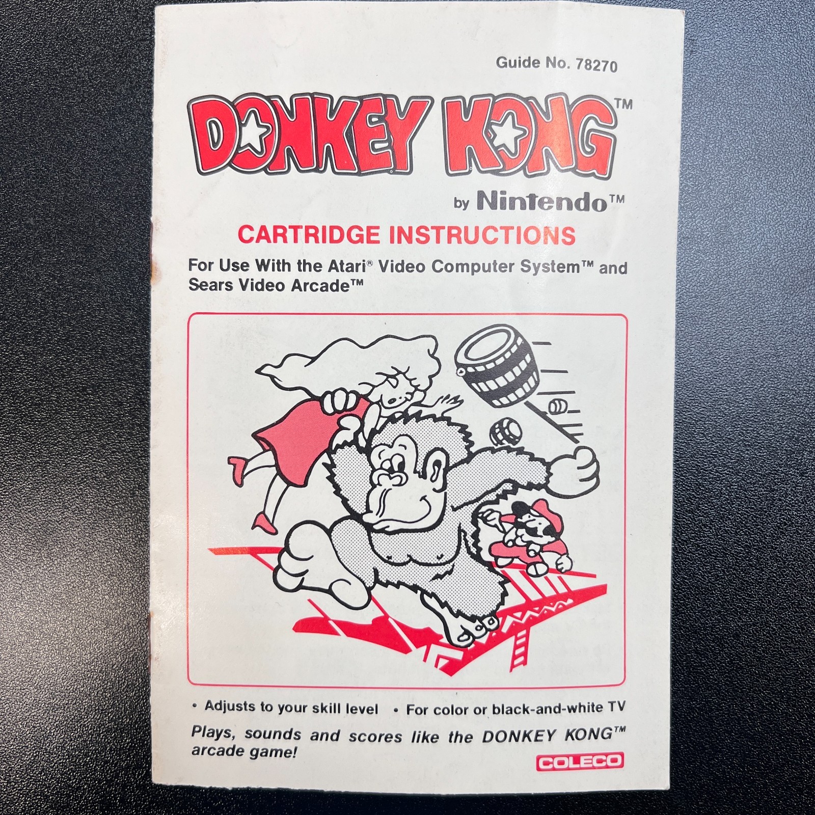 Donkey Kong Atari 2600 Manual Only - Coleco Guide 78270 - Original Instructions