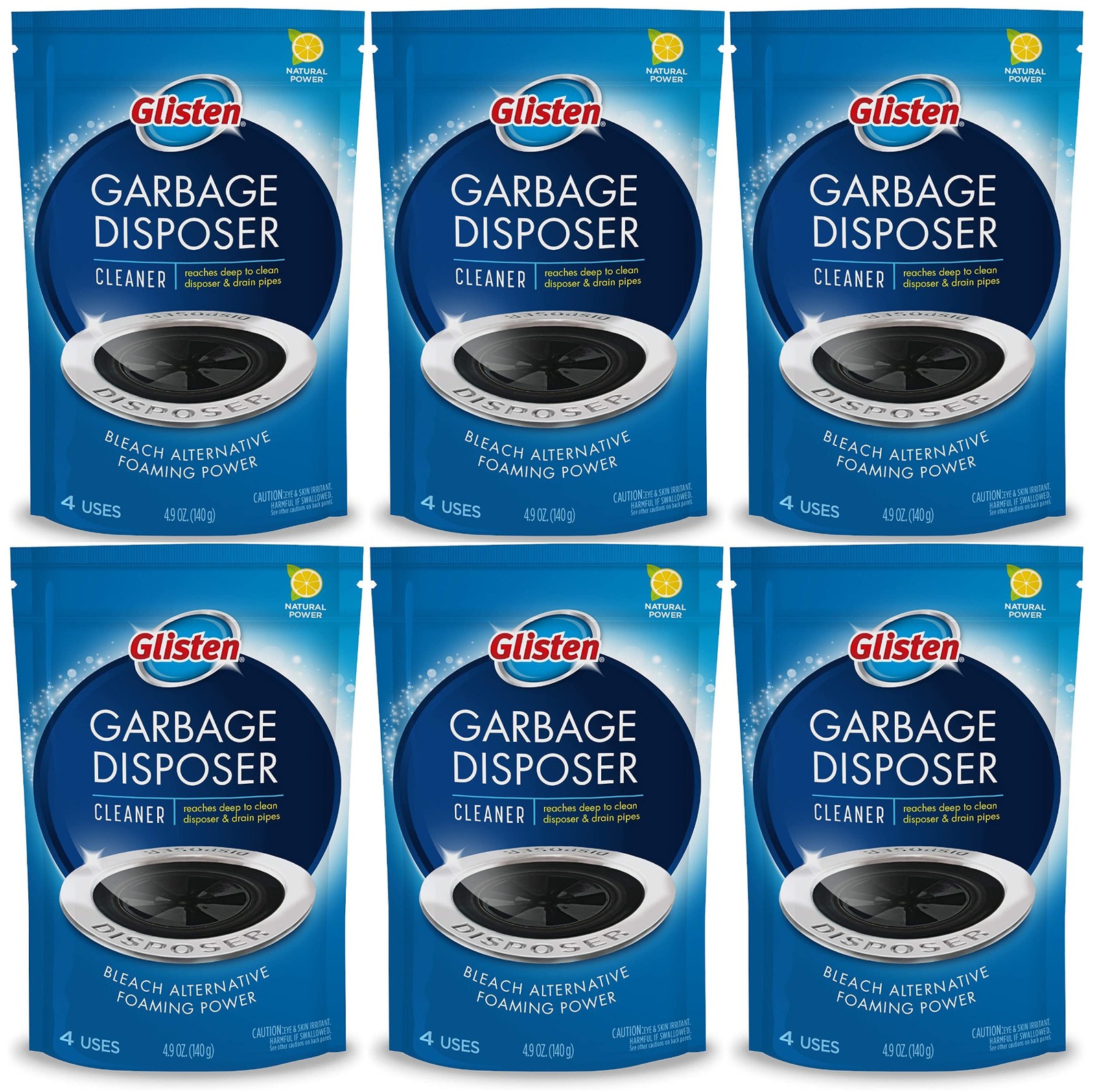 Glisten Garbage Disposer Cleaner Foaming Powder, 4 Uses (6 Pack)