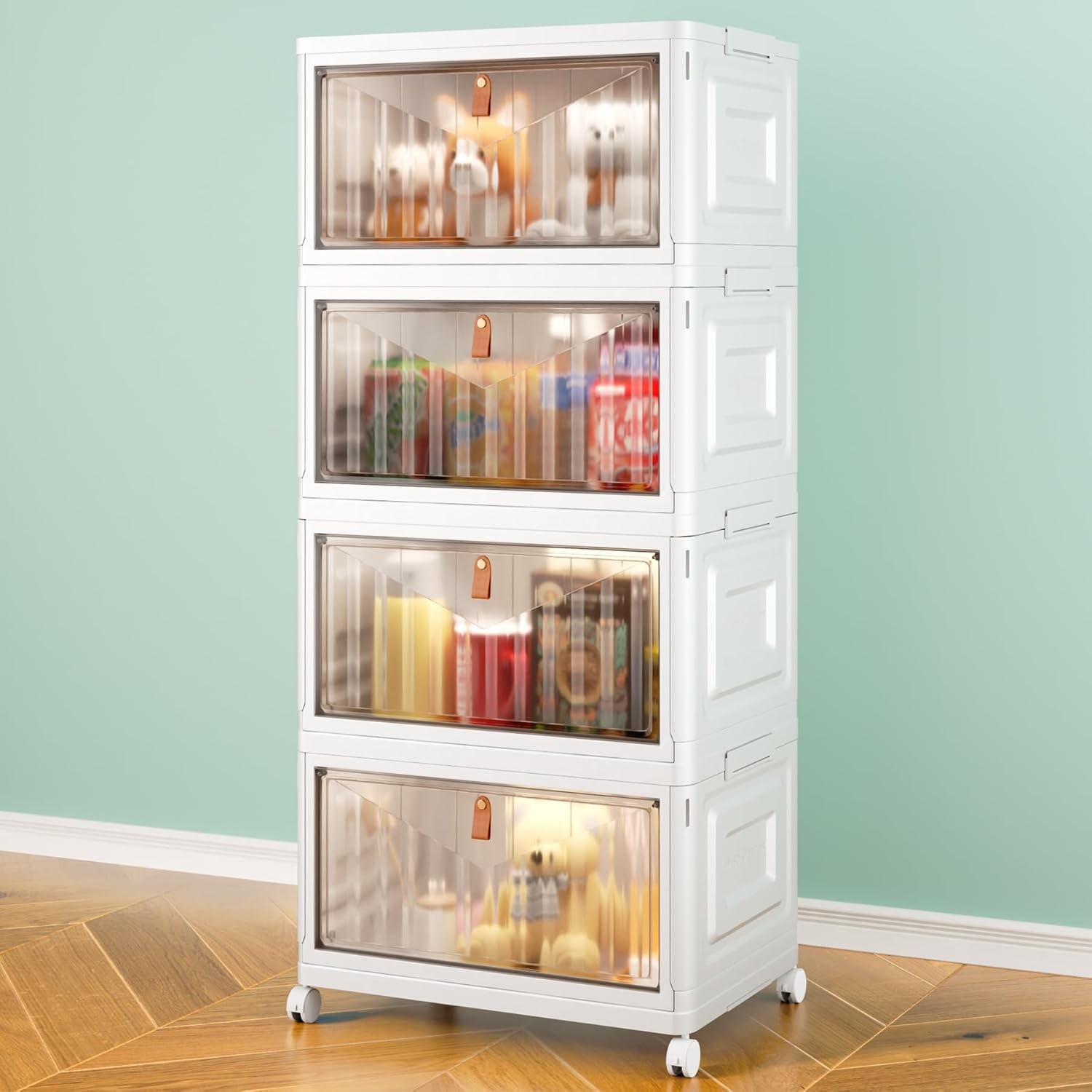 4 Tier Storage Bins with Lids, 23QT Stackable Closet Organizers and Storage with