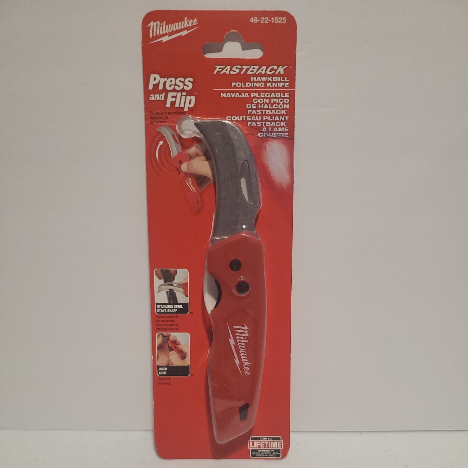 Milwaukee Fastback Blunt Tip Hawkbill Folding Knife with Belt Clip 48-22-1526
