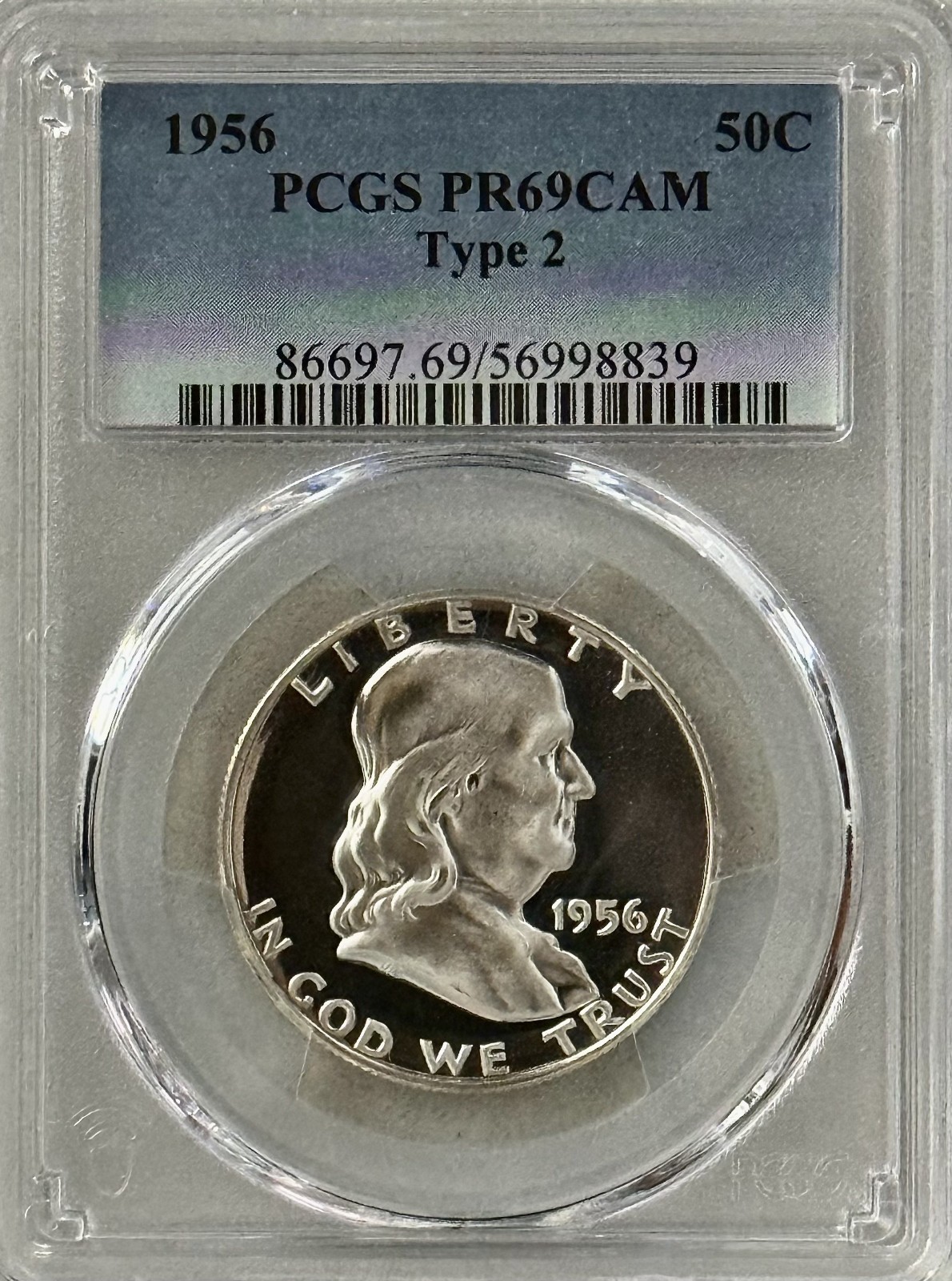 1956 PROOF FRANKLIN PCGS PR69 CAMEO, STRONG EYE APPEAL , NO SPOTS OR UGLY TONING