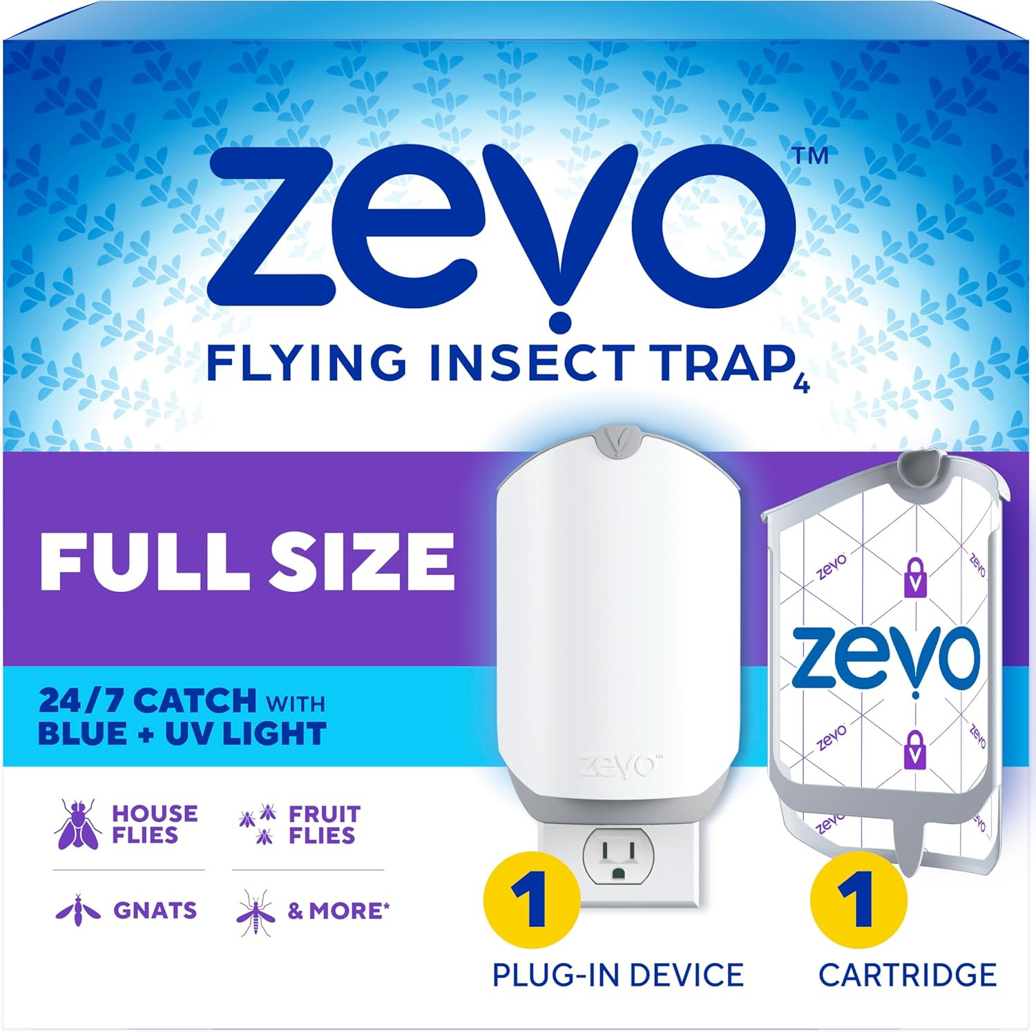 Zevo Flying Insect Trap for Fruit Flies & Gnats, 1 Base & 1 Refills | Fly Trap