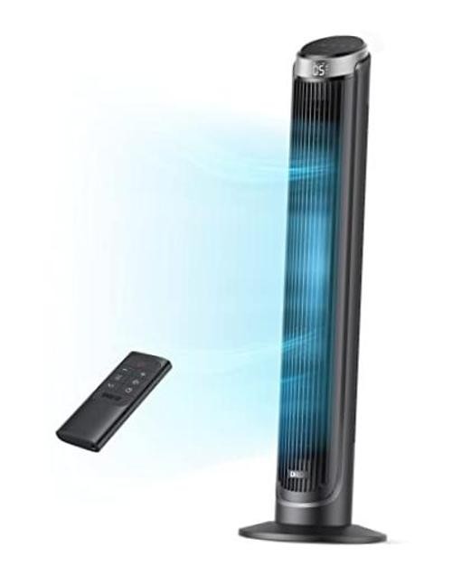 DREO Tower Fan for Bedroom, 90° Oscillating Fans that Blow Cold Air, 5 Black