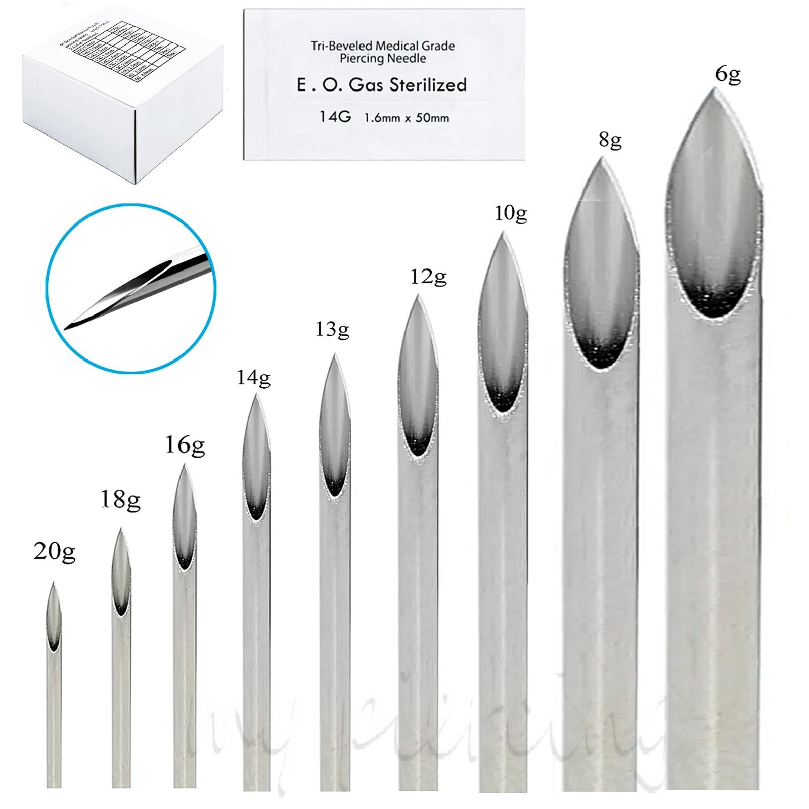 2pcs. Pre-Sterilized Disposable 316L Surgical Steel Body Piercing Needles