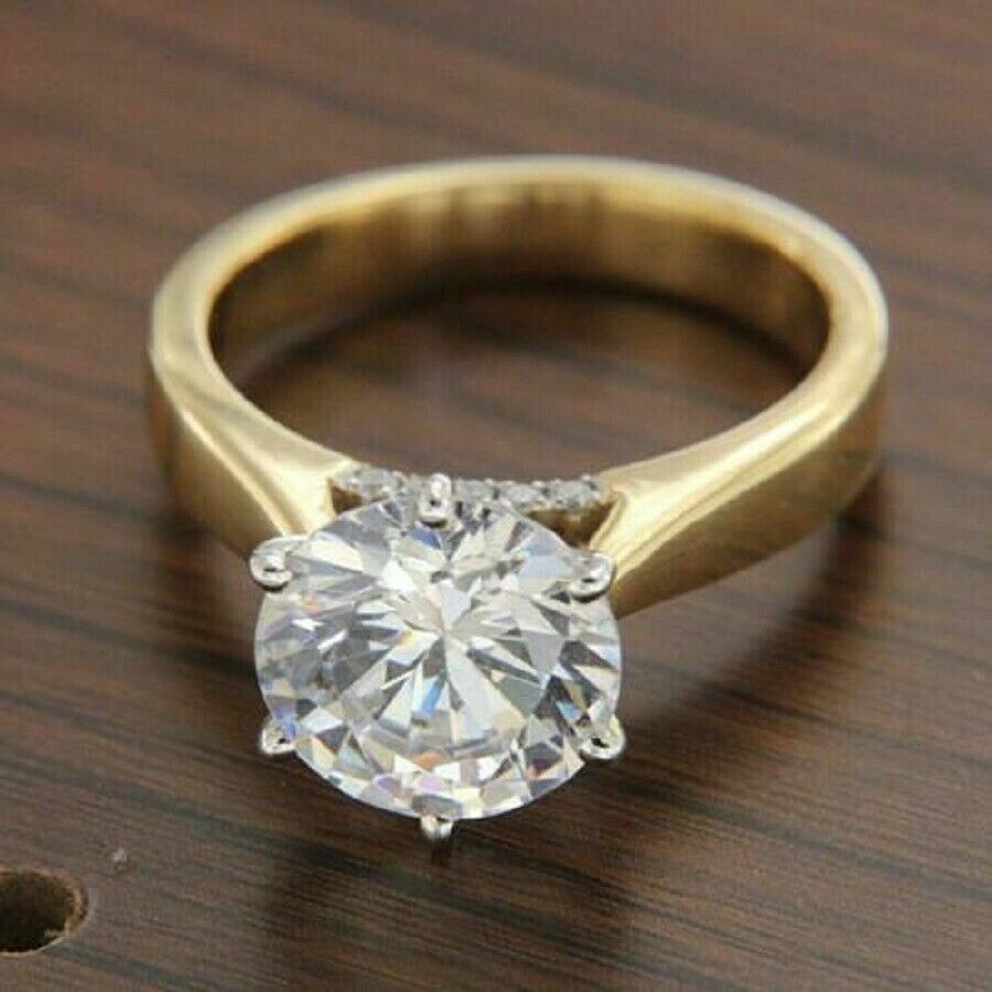 Lab-Created 3.10 Ct Round Cut White Diamond Wedding Ring 14K Yellow Gold Over